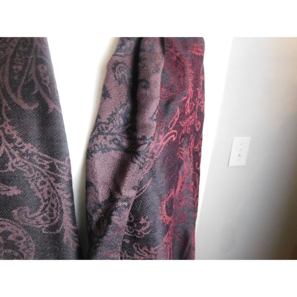 Pashmina Dark Purple Burgundy Black Cashmere Scarf Wrap with Fringe Vintage - Picture 2 of 4